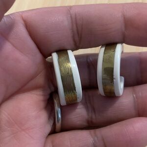 Vintage Bone and Brass Hoop Earrings